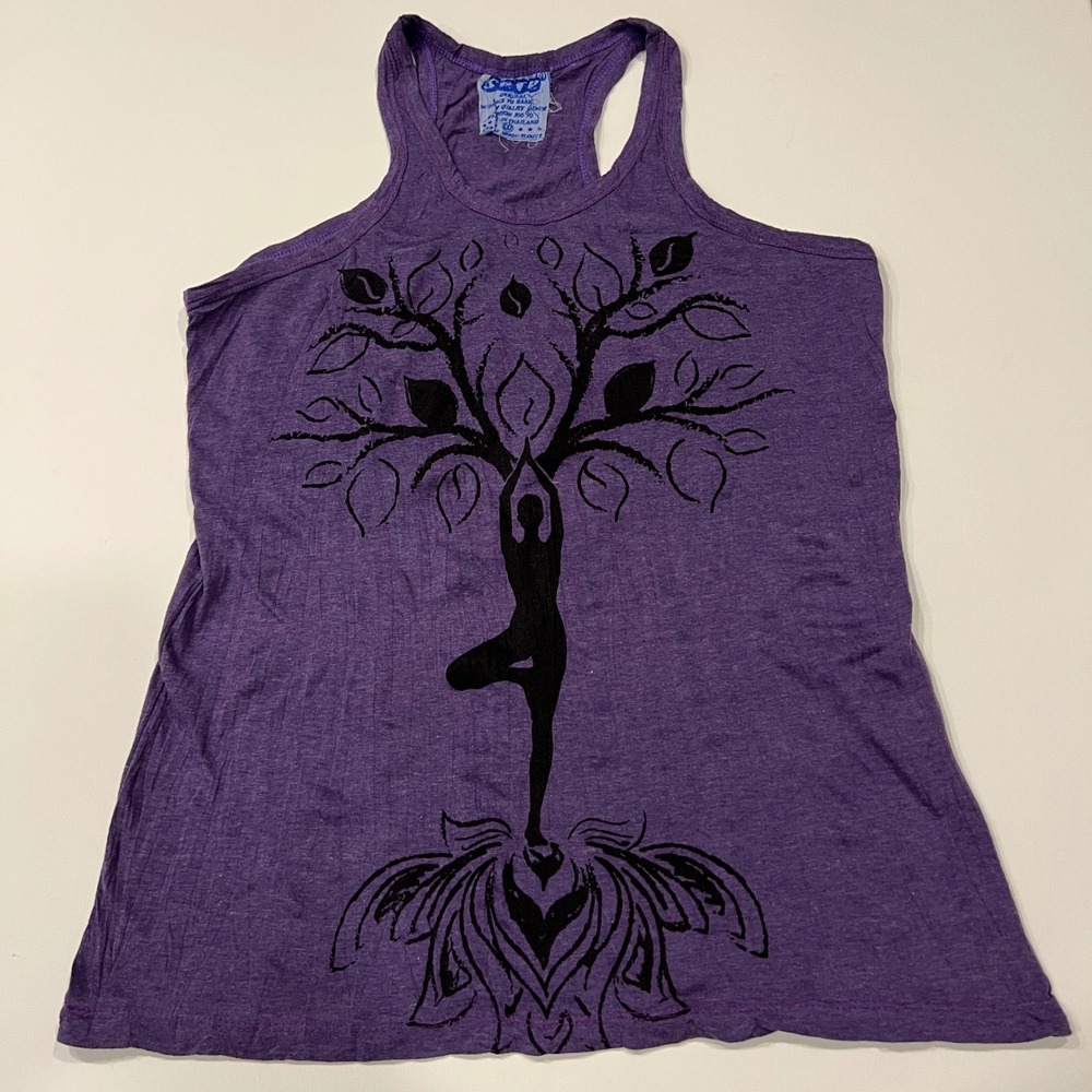 Spirit Yoga Tree of Life Tank Top Purple Racerback Graphic Lotus Cotton boho hip